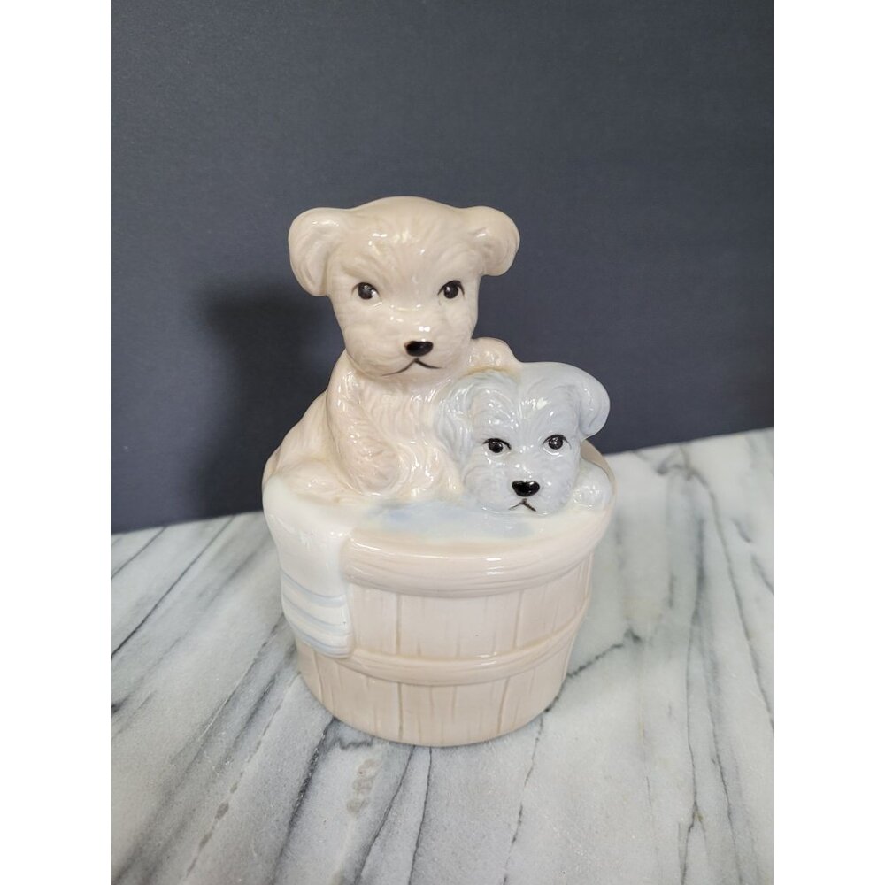 Vintage Ceramic Puppy‎ Figurine In Bathtub By Artmark Japan Collectible